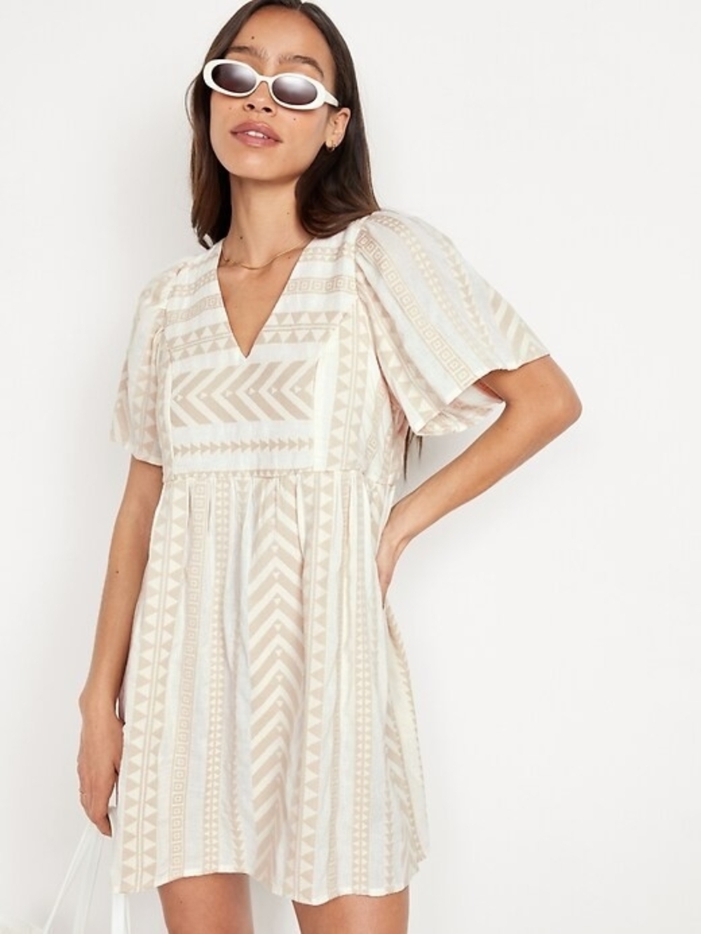 Old Navy Jacquard Mini Swing Dress in Beige Cream, XL